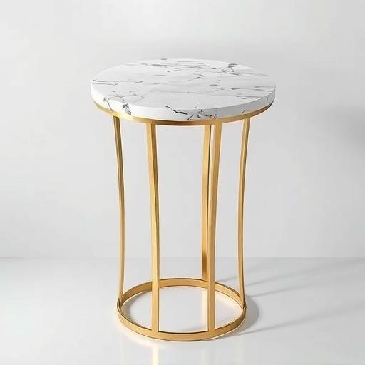 Mesa lateral com tampo de mármore e base de metal dourado